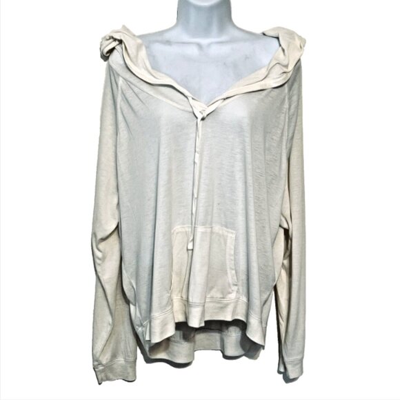 Free Press Tops - Free Press - Ivory White Front Pocket Hooded Long Sleeve Sweatshirt L